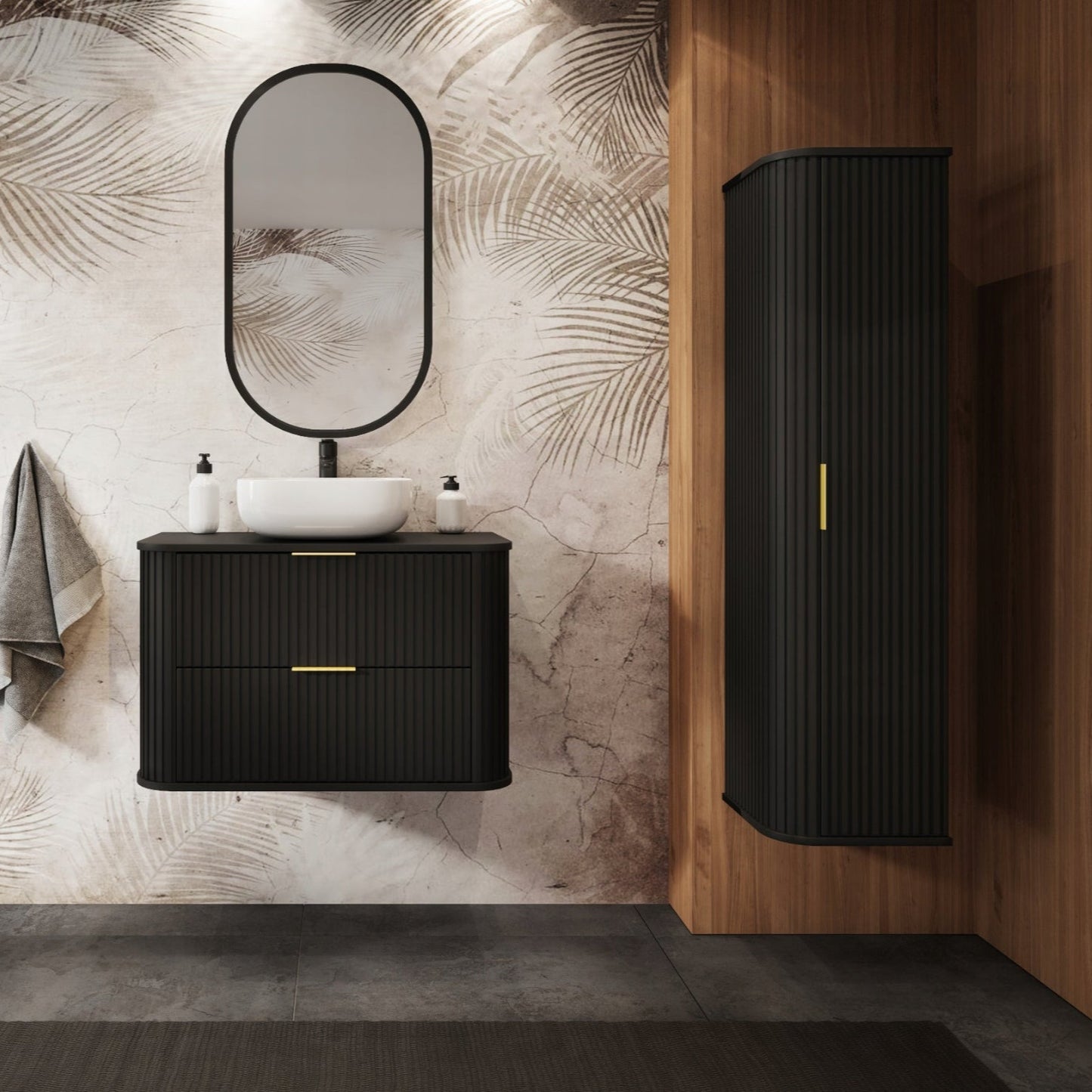 Elegance Glamour Style 2 Bathroom Wall Cabinets Set 35cm & 120cm - Black