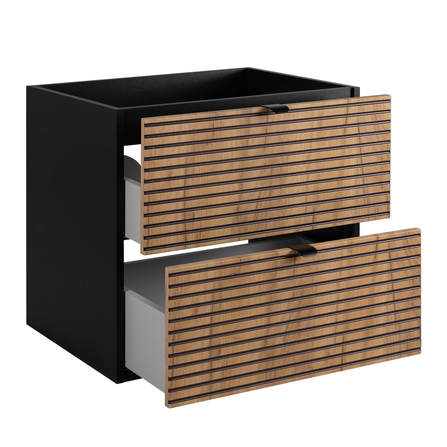 Loft Modern Style Ribbed Door Bathroom Cabines Vanity Units Set with Worktop 140cm & 35cm - Gold Craft Oak