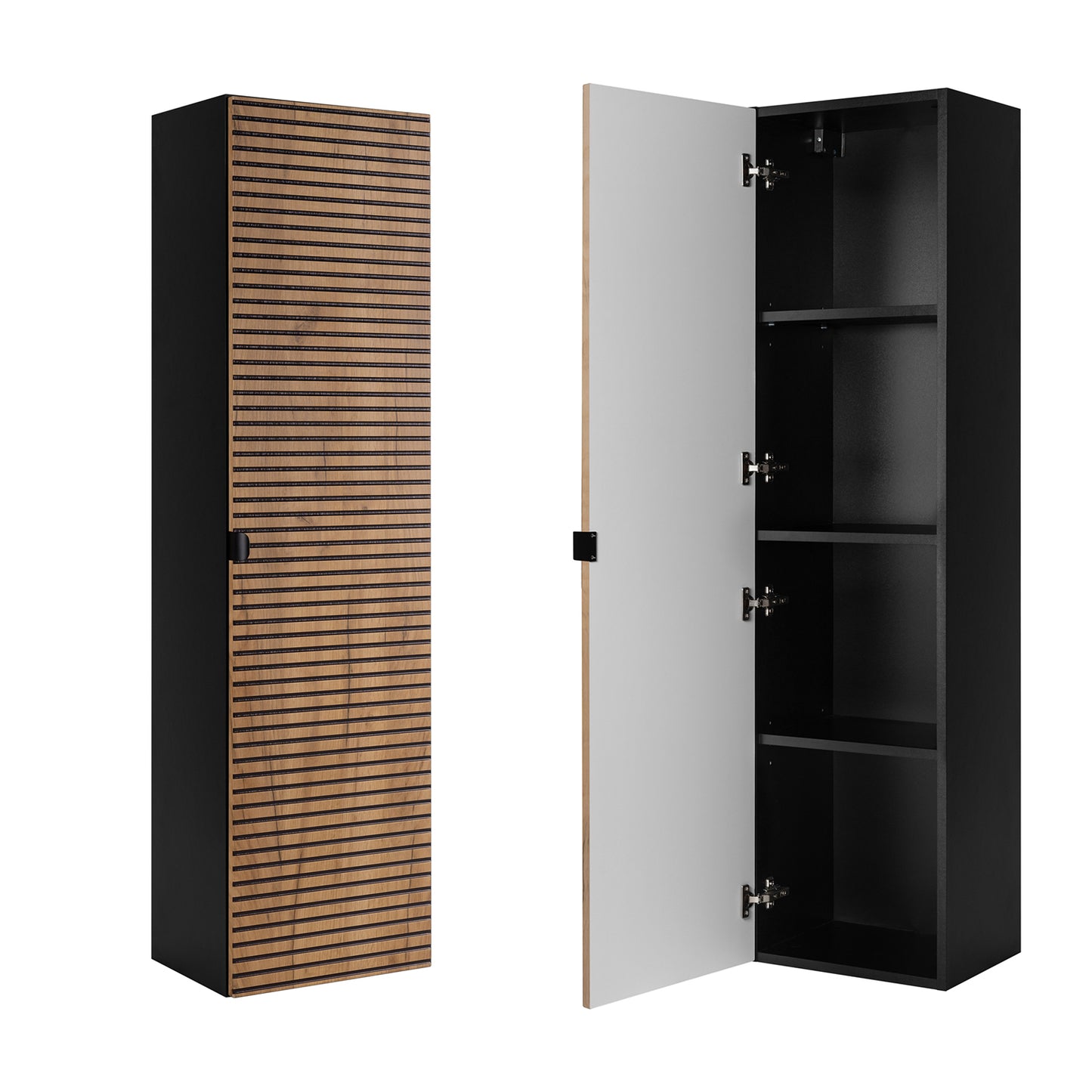 Loft Modern Style Ribbed Door Bathroom Cabines Vanity Units Set with Worktop 140cm & 35cm - Gold Craft Oak