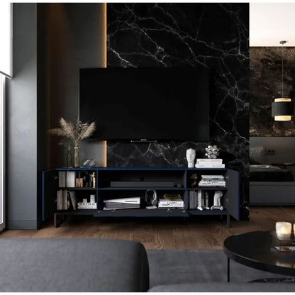 Elpis Glamour TV Cabinet Unit with Storage 150 cm - Navy Matt / Black Legs