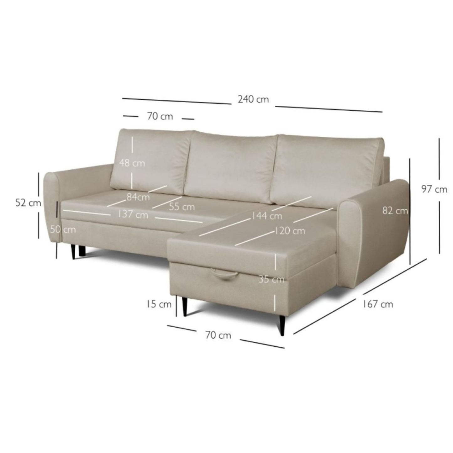 Milo Universal Corner Sofa with Storage- Beige