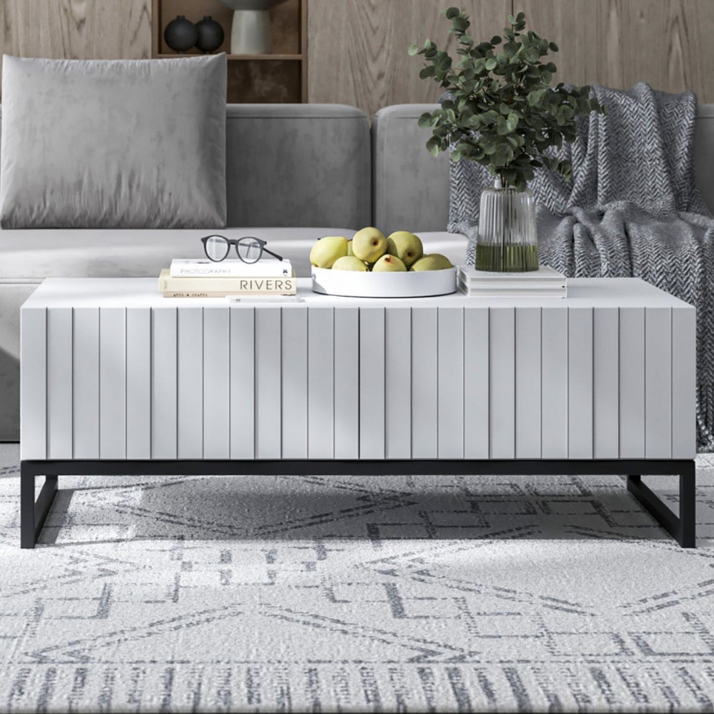 Elpis Glamour Coffee Table 110 cm - White Matt / Black Frame