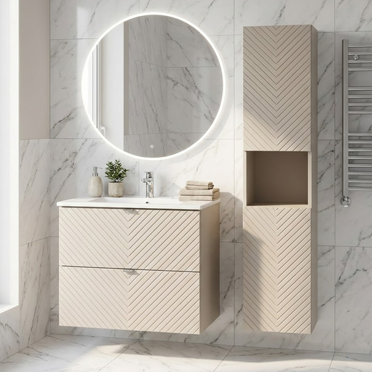 Viva Wall-Mounted 2 Bathroom Vanity Cabinets Set with Basin 60cm - Cashmere