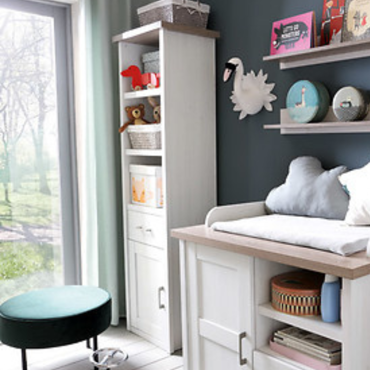 Loca Bookcase 60cm with 1 Door, Drawer and 3 Shelves - Sibiu Larch / Dark Sonoma Oak