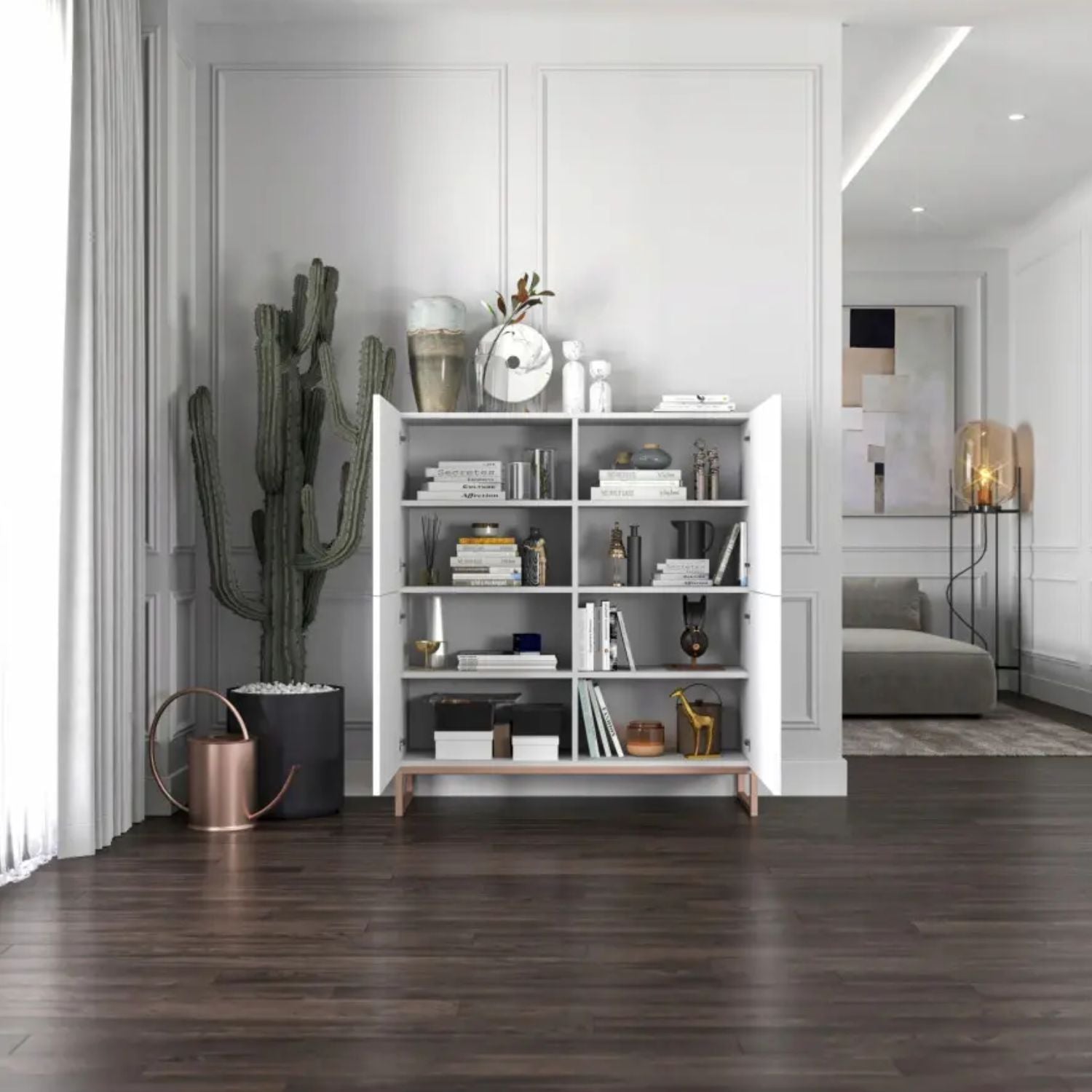 Elpis Glamour Sideboard Push-to-Open Cabinet - White Matt / Copper Frame