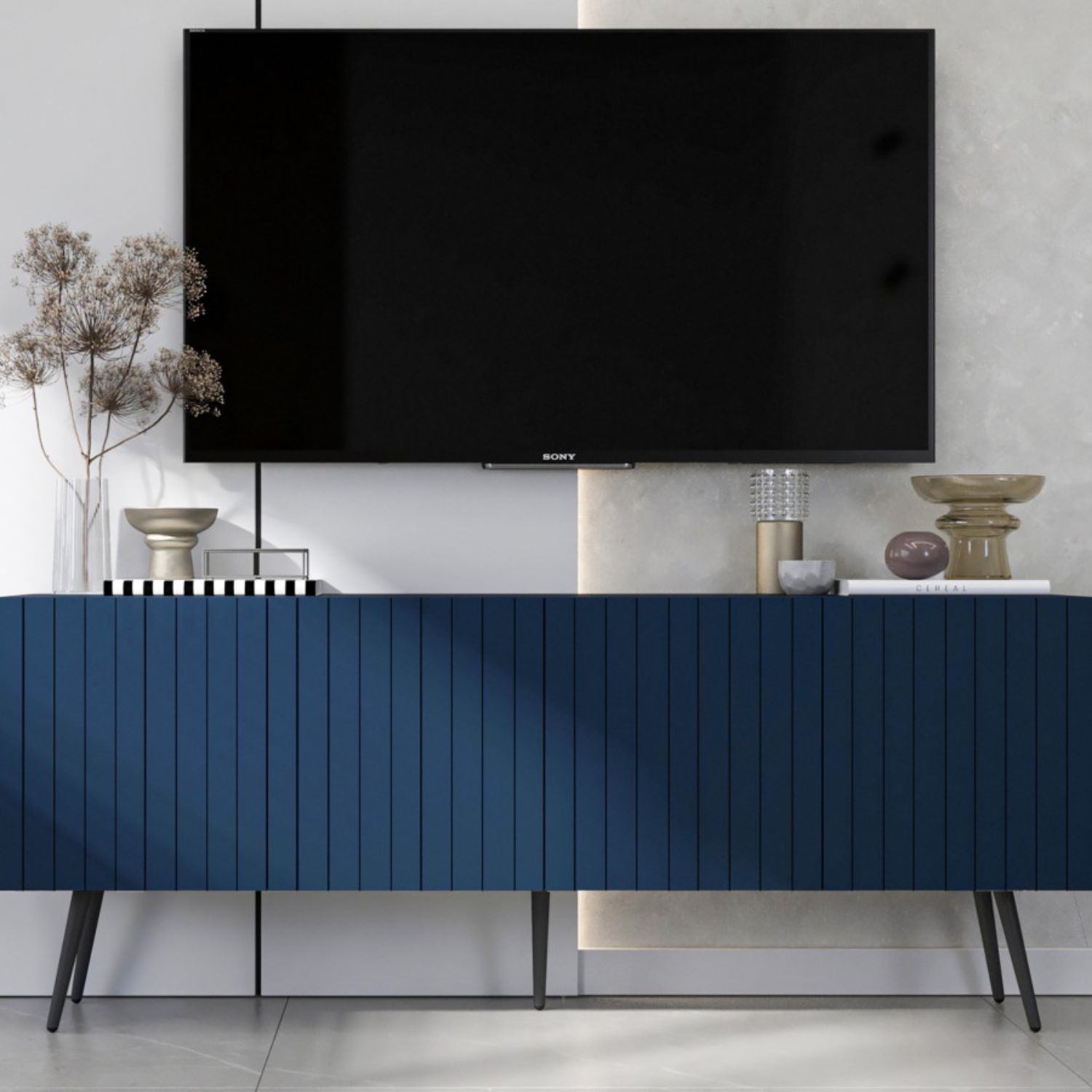 Elpis Glamour TV Cabinet Elegant Media Unit Push-to-Open - Navy Matt