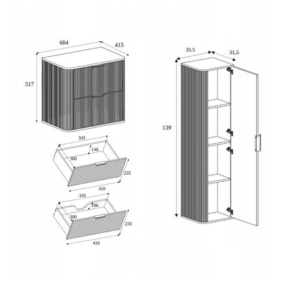 Elegance Glamour Style 2 Bathroom Wall Vanity Cabinets Set 35cm & 60cm - Cashmere