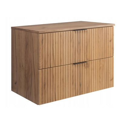 Flow Wall-Mounted 2 Drawer Bathroom Vanity Cabinet with Worktop 80cm - Gold Craft Oak