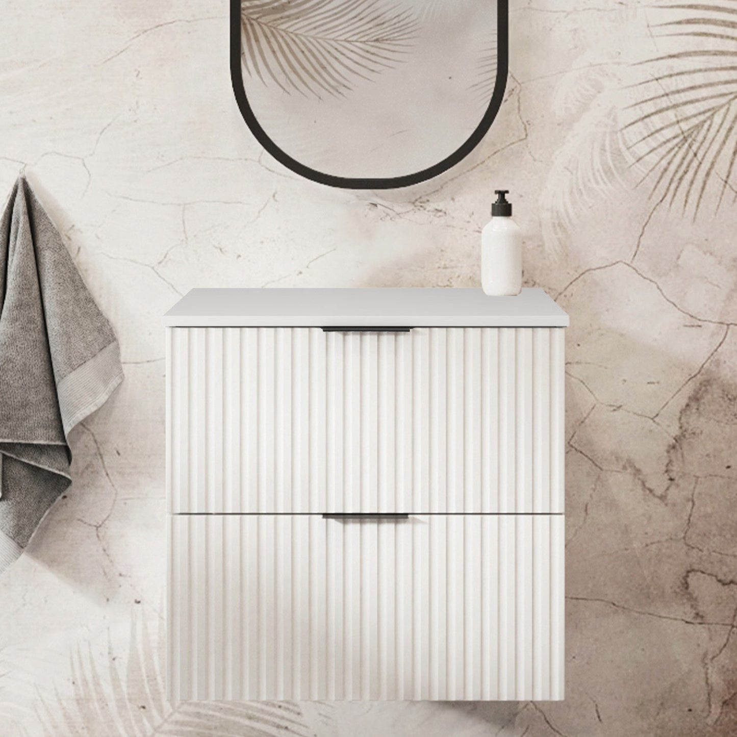 Flow 2 Drawer Bathroom Cabinet Vanity Unit with Worktop 60cm - White