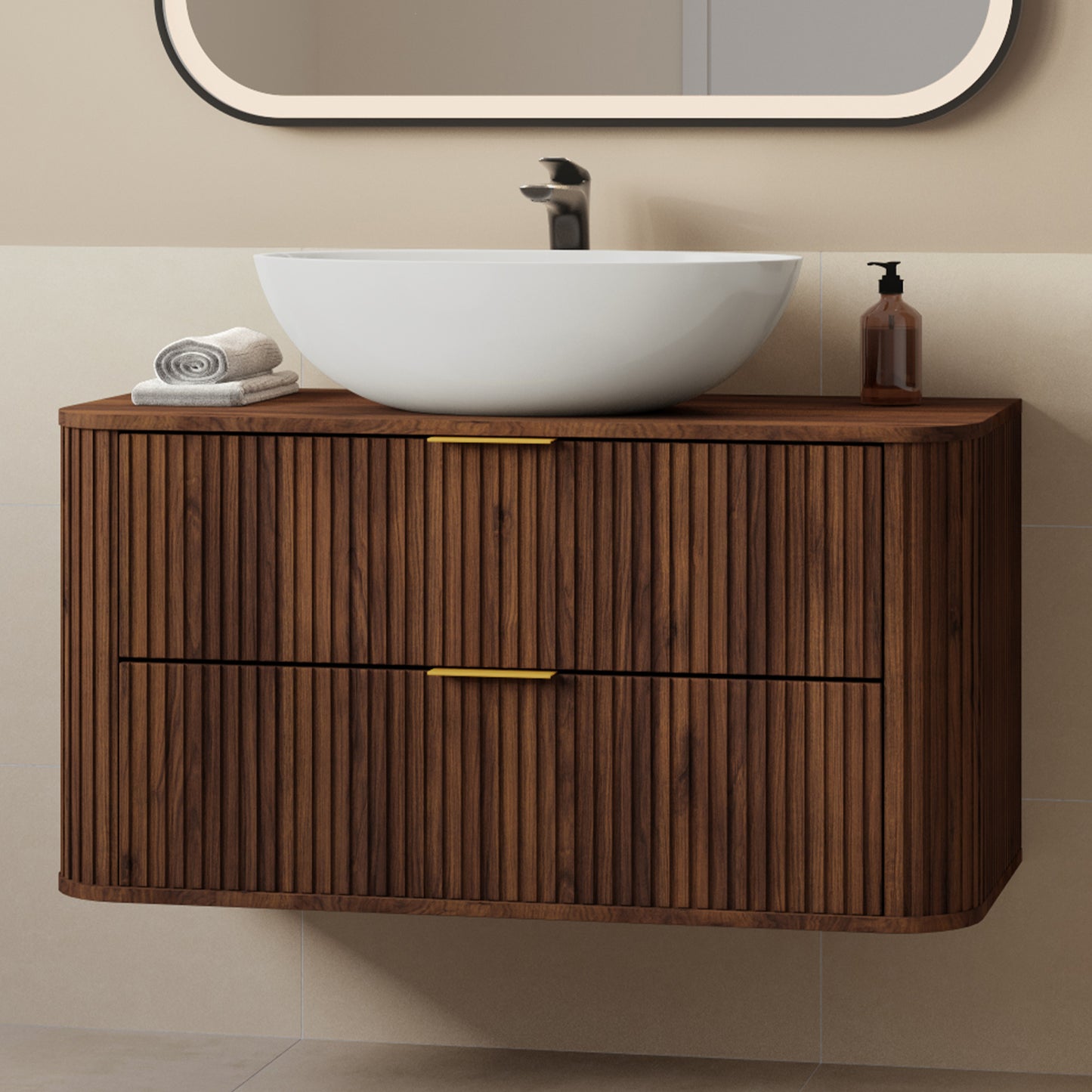 Elegance Glamour Style 2 Drawer Bathroom Vanity Cabinet 100cm - Walnut