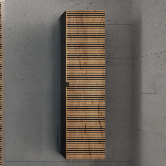 Loft Modern Style Ribbed Door Tall Bathroom Cabinet - Gold Craft Oak