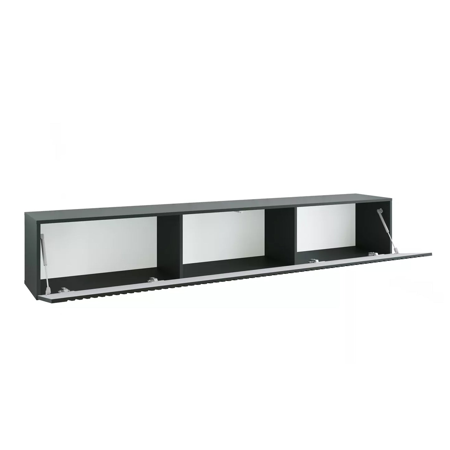Joyce Wall Mounted TV Unit Modern Fluted Gloss Finish 200cm - Black Gloss