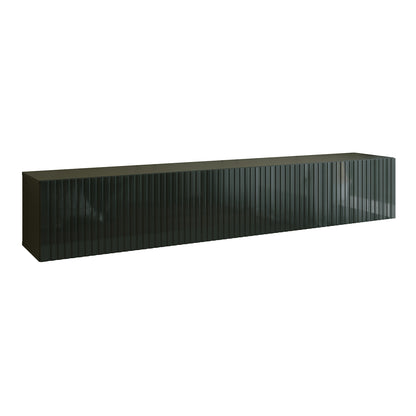Joyce Wall Mounted TV Unit Modern Fluted Gloss Finish 200cm - Black Gloss