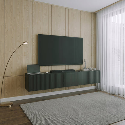 Joyce Wall Mounted TV Unit Modern Fluted Matt Finish 200cm - Black Matt