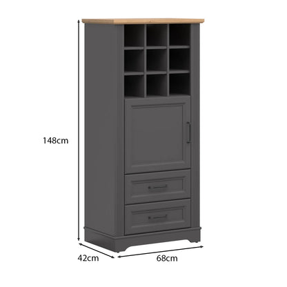 Toya Vertical Storage Cabinet with Open Shelves and Drawers - Graphite / Artisan Oak