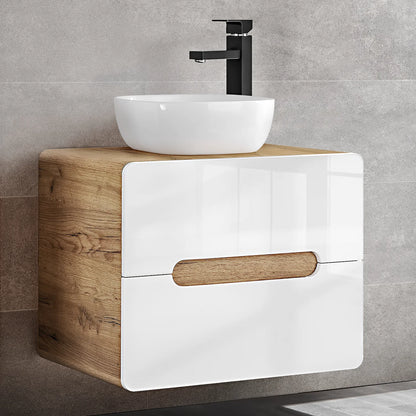 Aruba Modern Wall-Mounted 60 cm Bathroom Vanity Unit with Basin - White / Oak Craft
