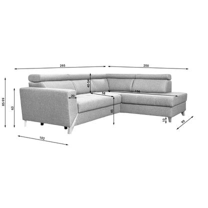 Salsa Corner Sofa Bed with Storage-Grey