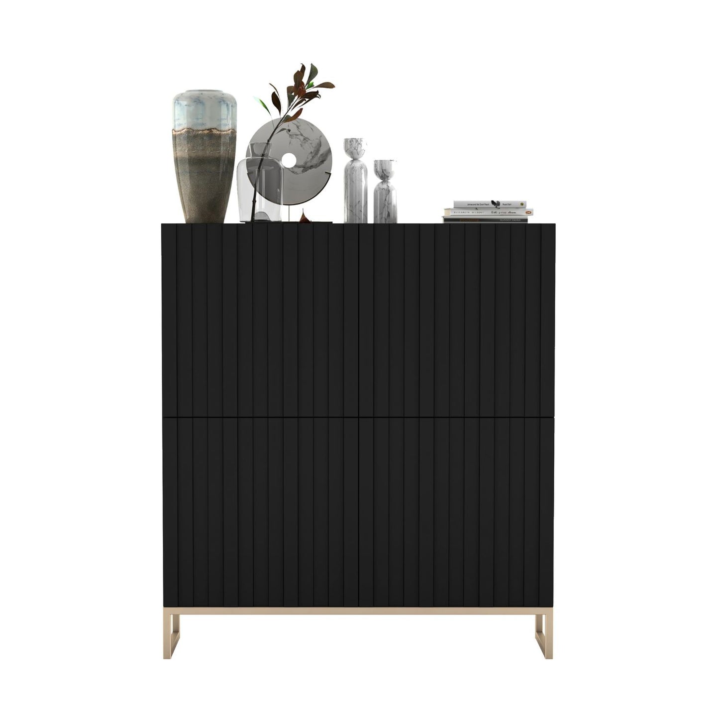 Elpis Glamour Sideboard Push-to-Open Cabinet - Black Matt / Golden Frame