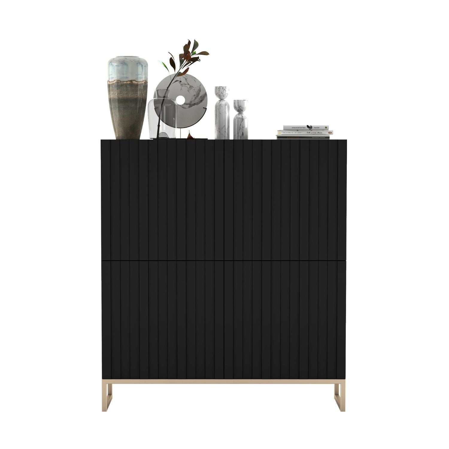 Elpis Glamour Sideboard Push-to-Open Cabinet - Black Matt / Golden Frame