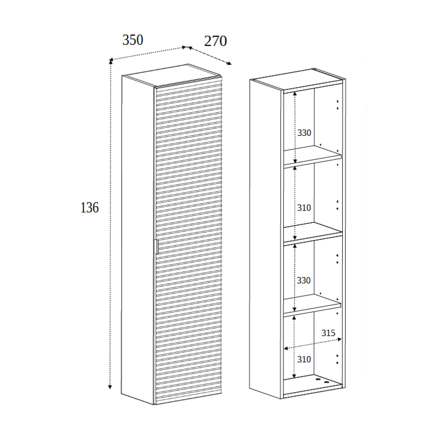 Loft Modern Style Ribbed Door Tall Bathroom Cabinet - Gold Craft Oak