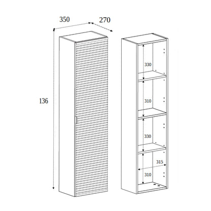 Loft Modern Style Ribbed Door Tall Bathroom Cabinet - Gold Craft Oak