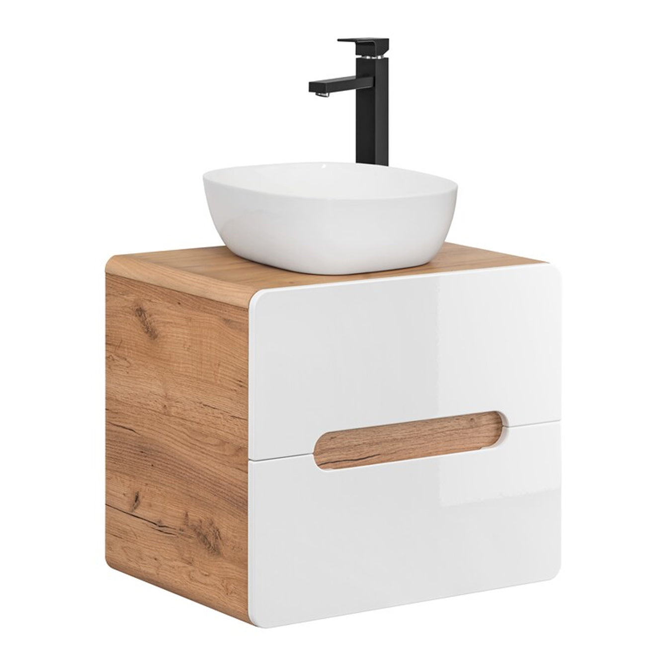 Aruba Modern Wall-Mounted 60 cm Bathroom Vanity Unit with Basin - White / Oak Craft
