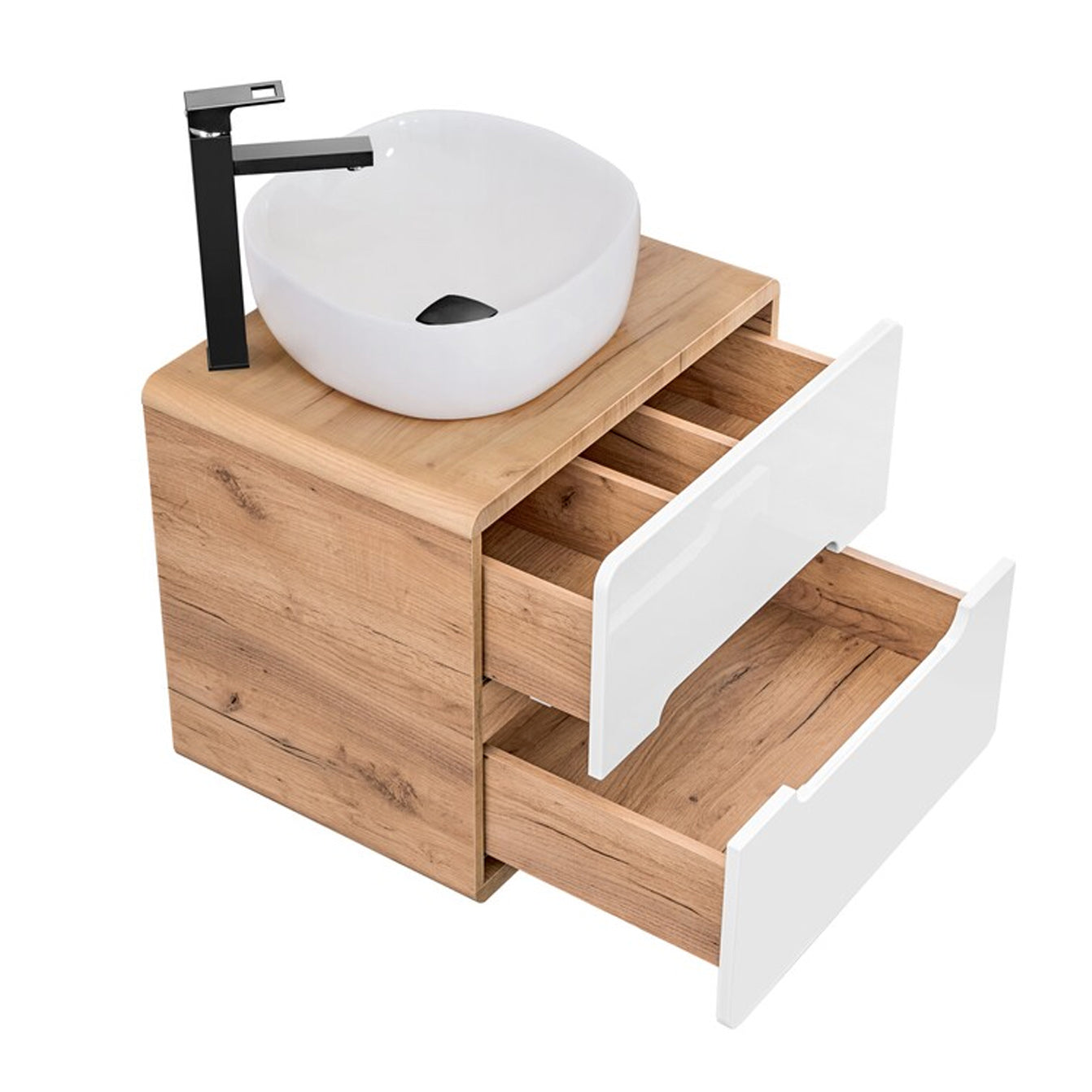Aruba Modern Wall-Mounted 60 cm Bathroom Vanity Unit with Basin - White / Oak Craft