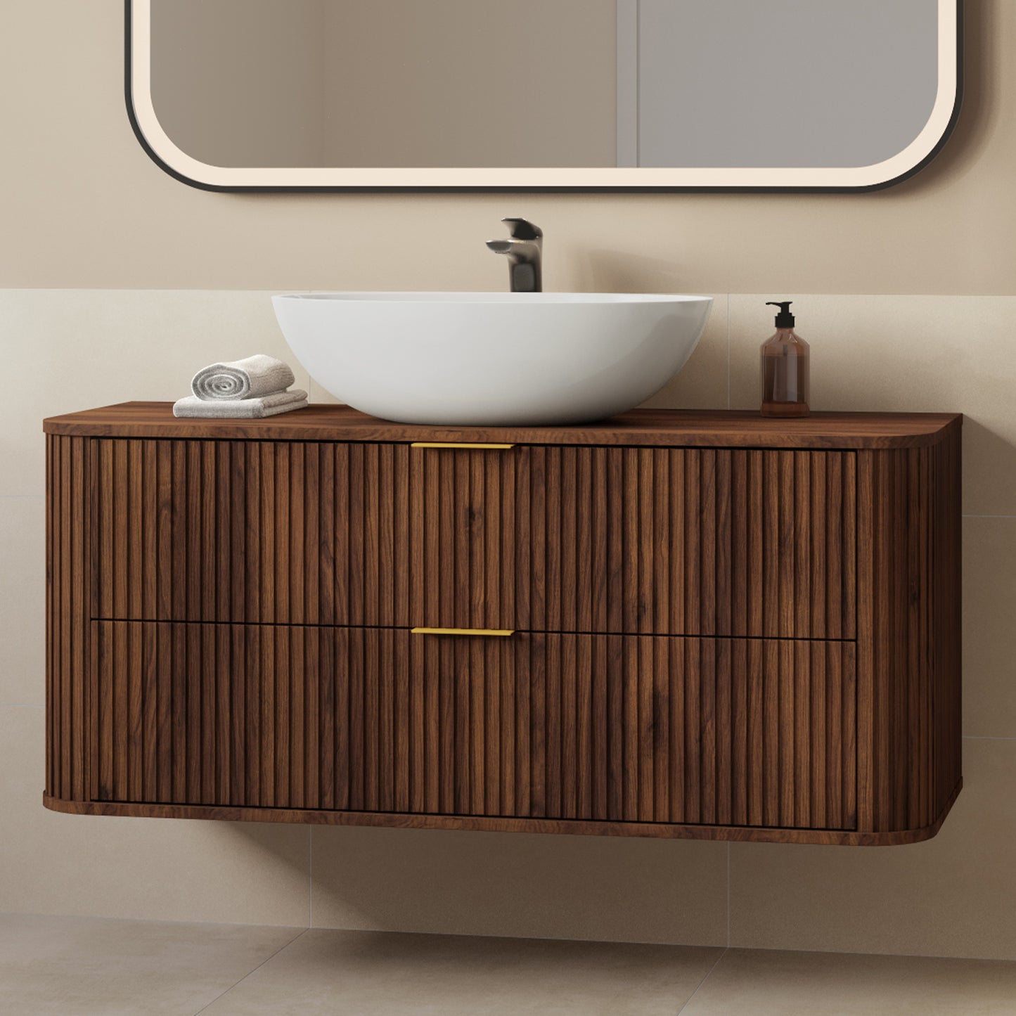 Elegance Glamour Style 2 Drawer Bathroom Vanity Cabinet 120cm - Walnut