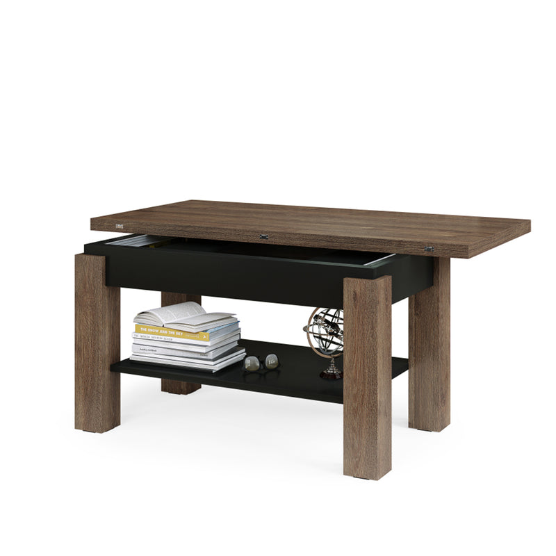 Berit 2 in 1 Extending Coffee / Dining Table - Brown Oak / Black Matt