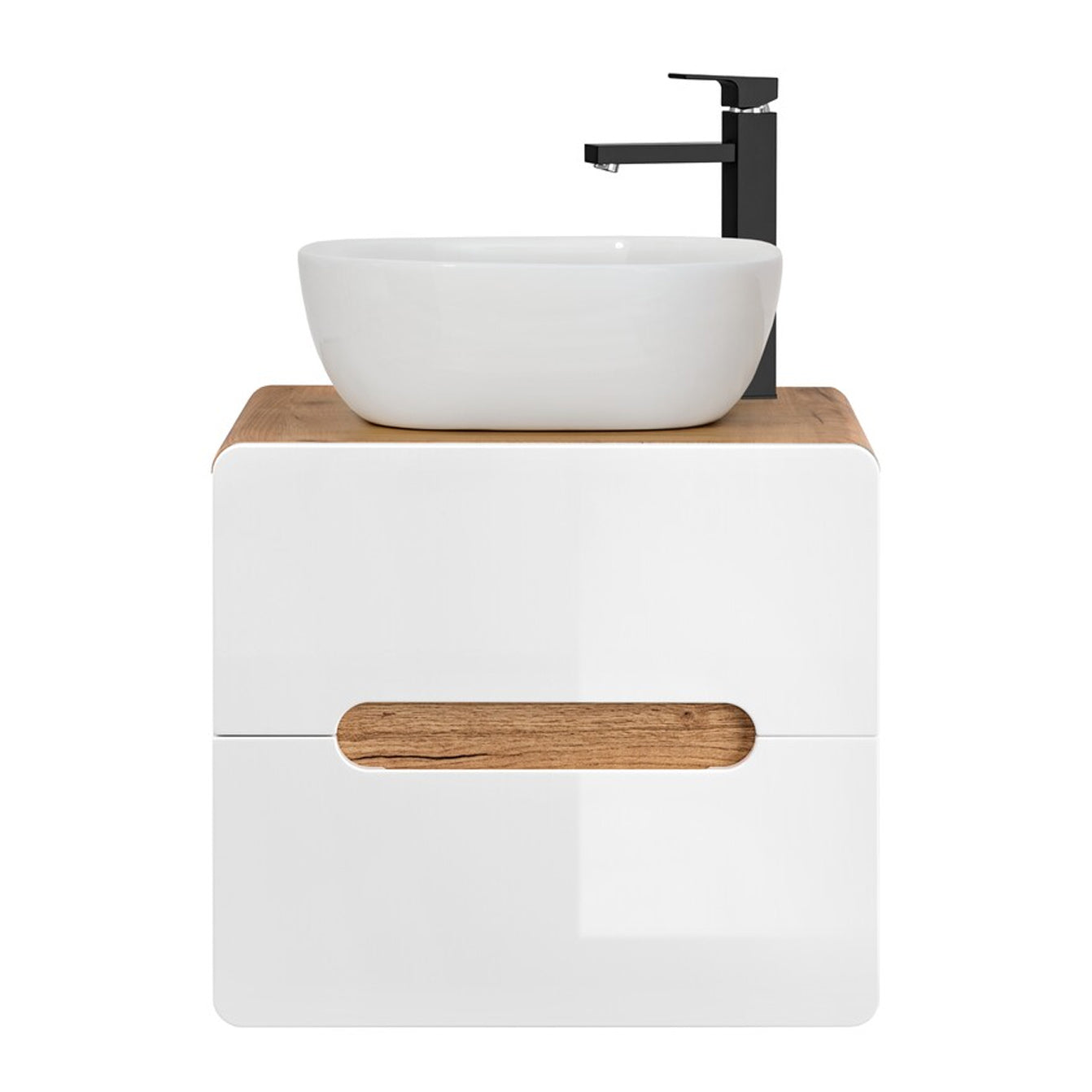 Aruba Modern Wall-Mounted 60 cm Bathroom Vanity Unit with Basin - White / Oak Craft