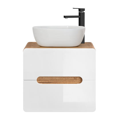 Aruba Modern Wall-Mounted 60 cm Bathroom Vanity Unit with Basin - White / Oak Craft
