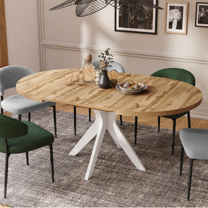 Renzo Extending Modern Dining Table – Wotan Oak / White Matt