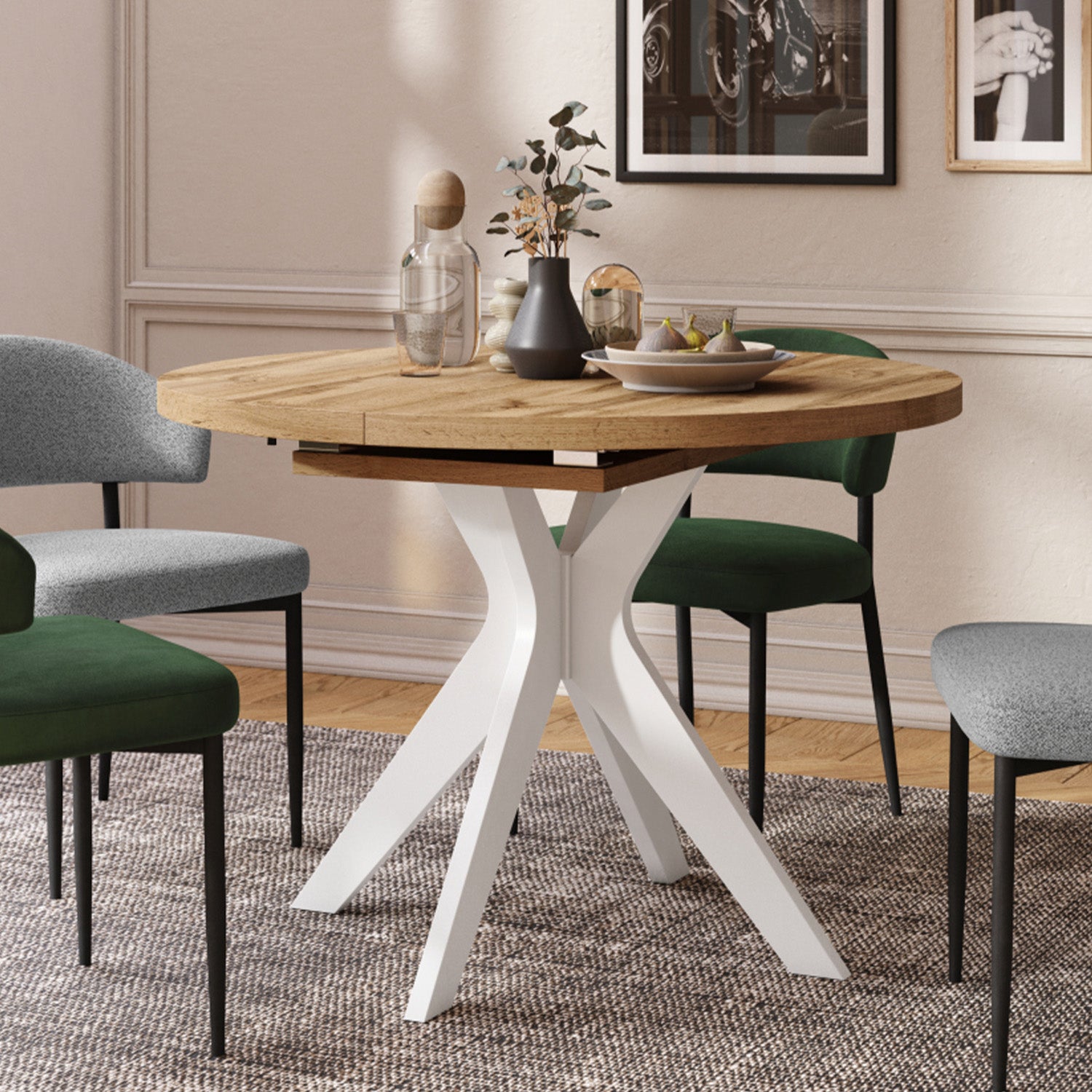 Renzo Extending Modern Dining Table – Wotan Oak / White Matt