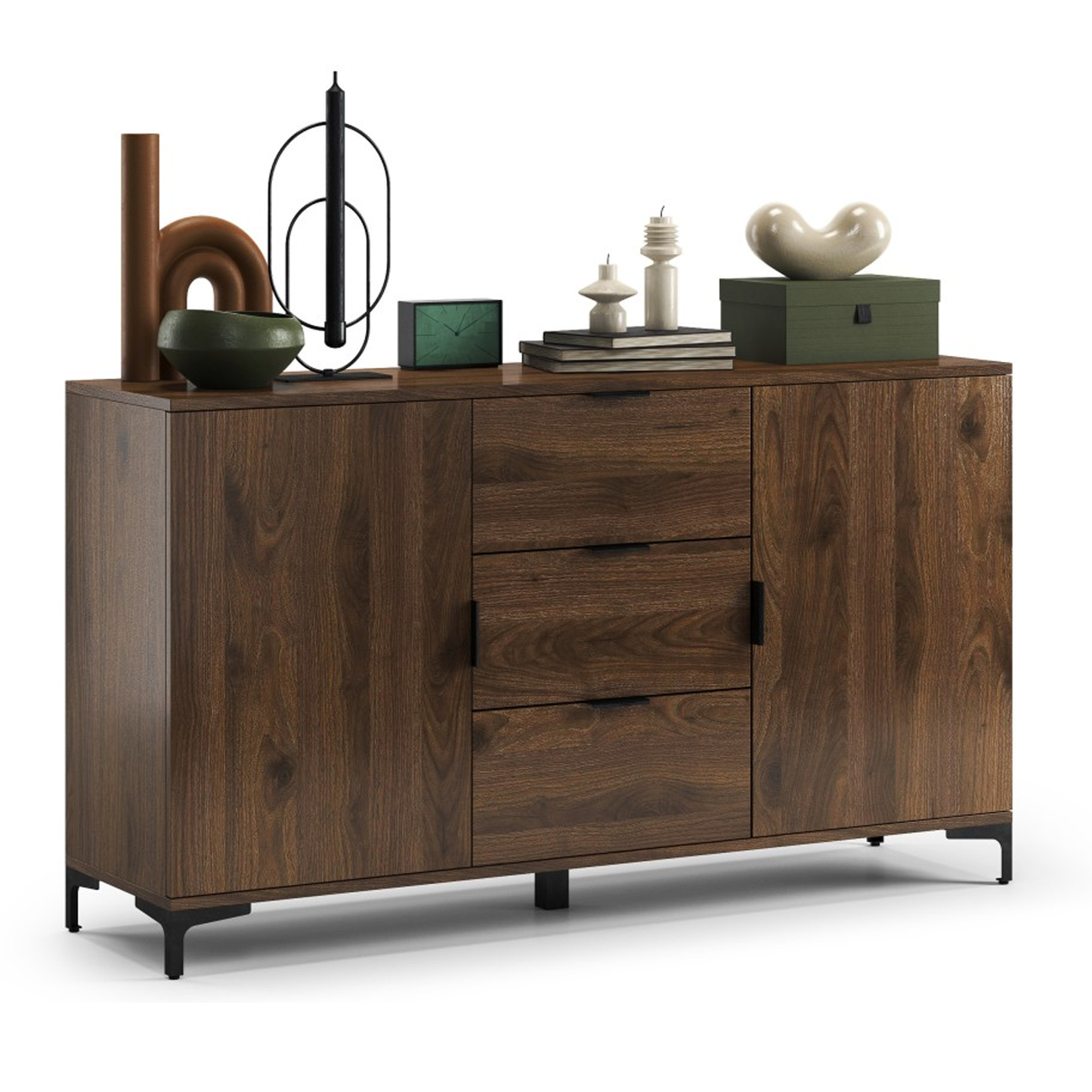 Lana Modern Storage Sideboard with Cabinets and Drawers - Elegant Walnut