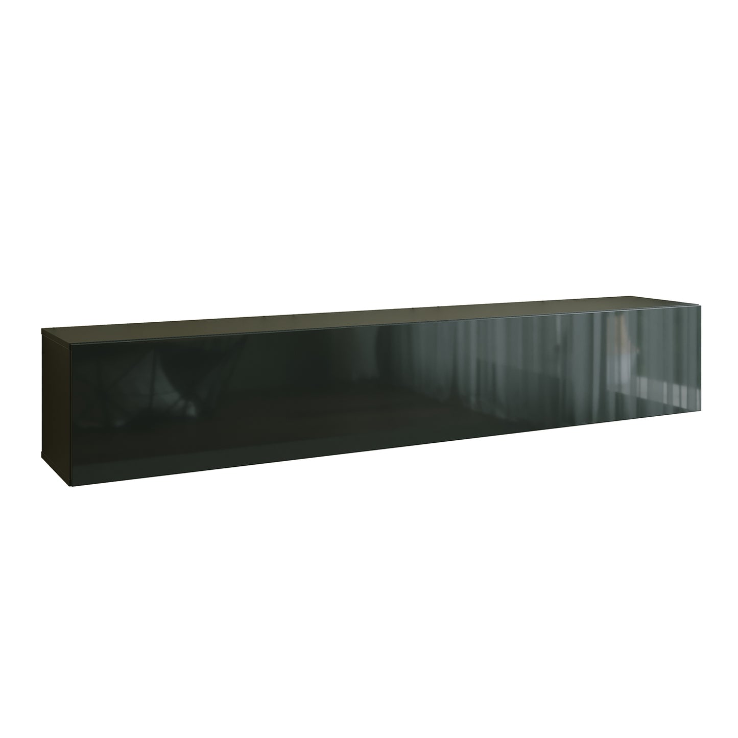 Joyce Wall Mounted TV Unit Modern Plain Gloss Finish 200cm - Black Gloss