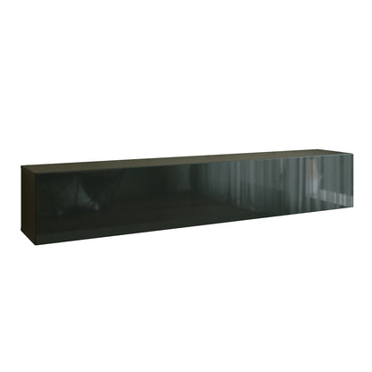 Joyce Wall Mounted TV Unit Modern Plain Gloss Finish 200cm - Black Gloss