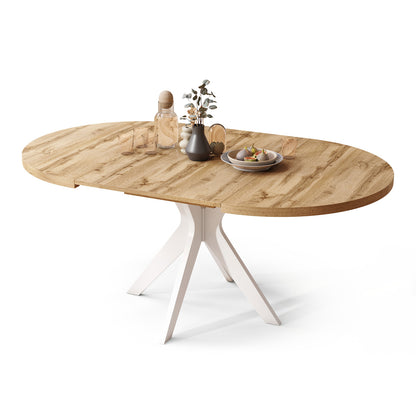 Renzo Extending Modern Dining Table – Wotan Oak / White Matt