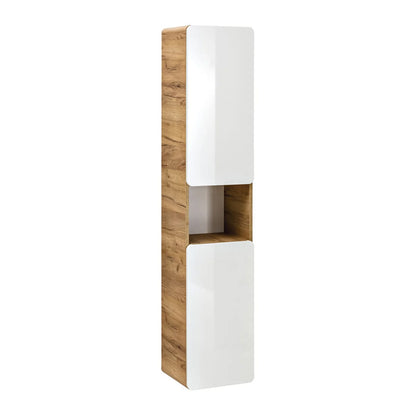 Aruba Modern Wall-Mounted Tall Bathroom Storage Cabinet – White / Oak Craft