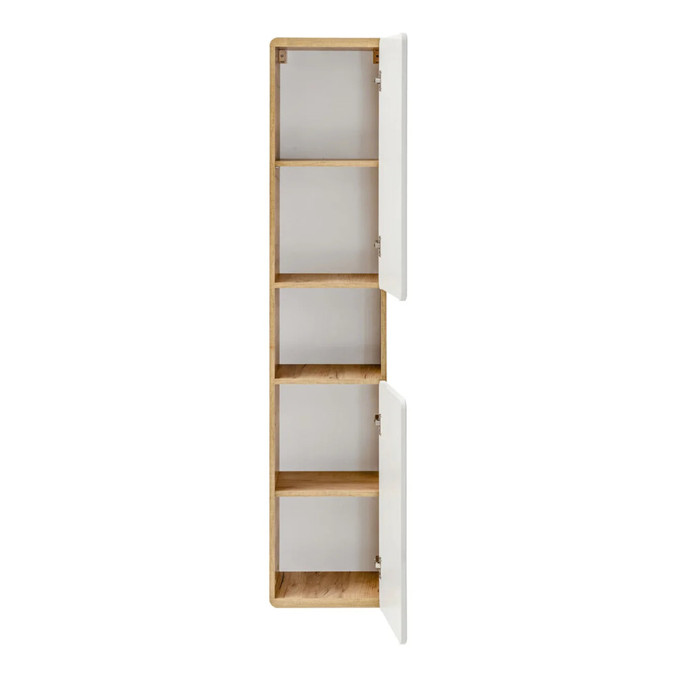 Aruba Modern Wall-Mounted Tall Bathroom Storage Cabinet – White / Oak Craft