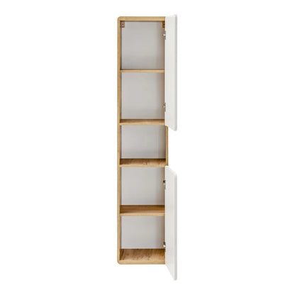 Aruba Modern Wall-Mounted Tall Bathroom Storage Cabinet – White / Oak Craft