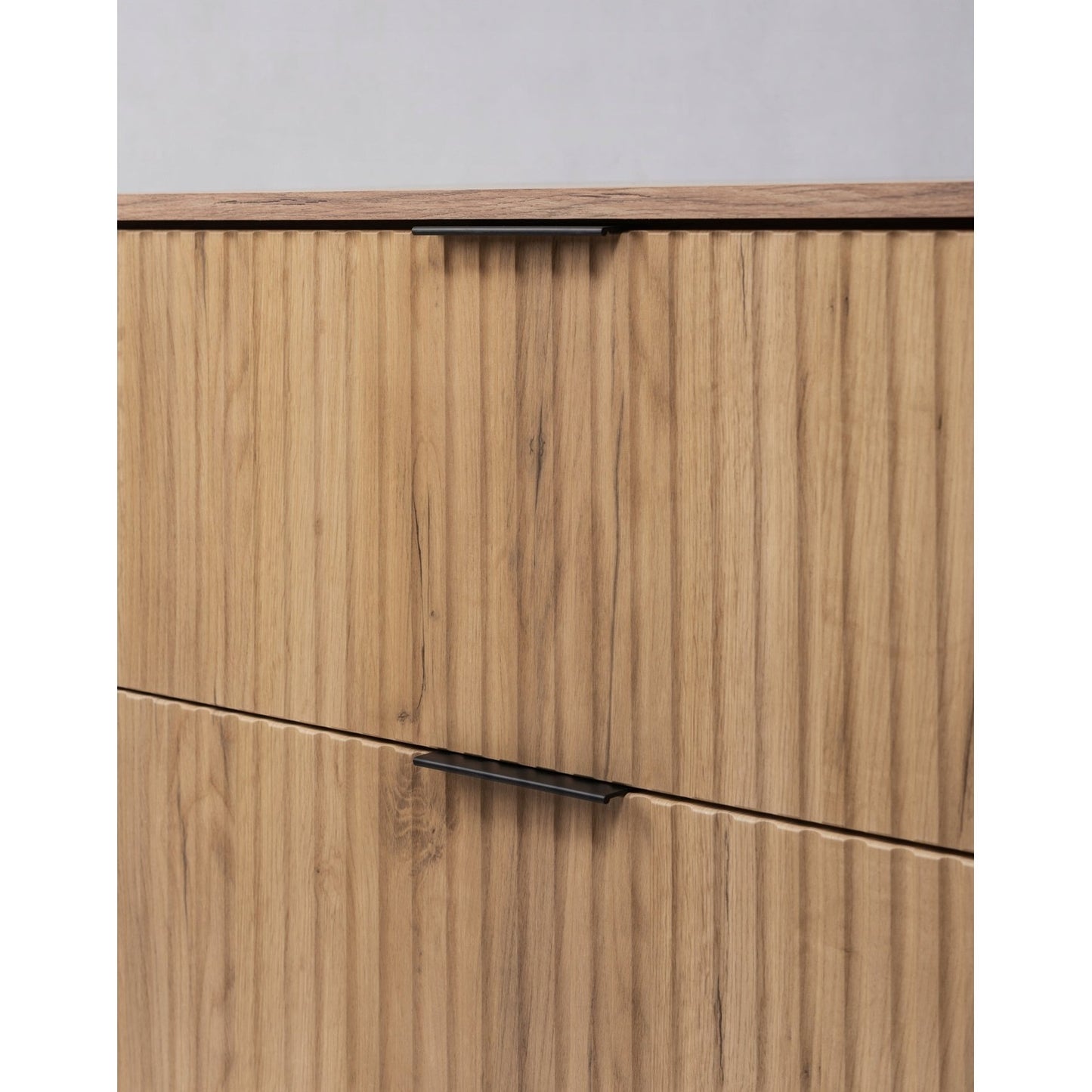 Flow Wall-Mounted 2 Drawer Bathroom Vanity Cabinet with Worktop 80cm - Gold Craft Oak