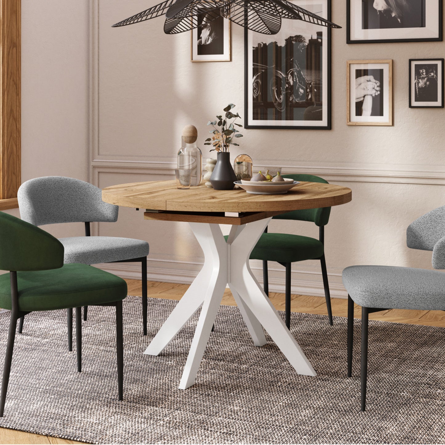 Renzo Extending Modern Dining Table – Wotan Oak / White Matt