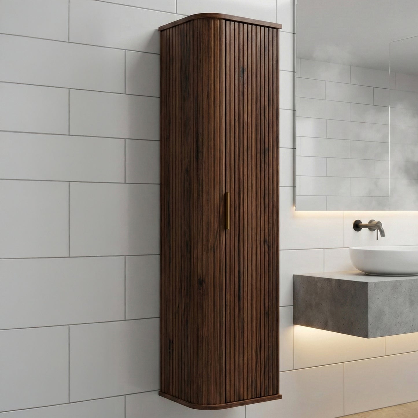 Elegance Glamour Style Tall Bathroom Wall Cabinet - Walnut