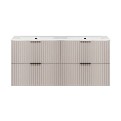 Flow Set of 2 Bathroom Vanity Cabinets 120cm with Two Basins - Cashmere