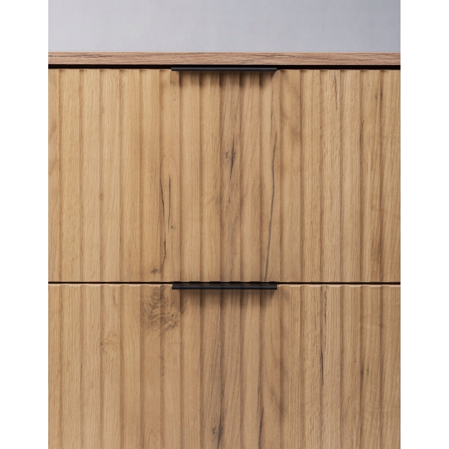Flow Wall-Mounted 2 Drawer Bathroom Vanity Cabinet with Worktop 80cm - Gold Craft Oak