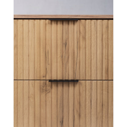 Flow Wall-Mounted 2 Drawer Bathroom Vanity Cabinet with Worktop 80cm - Gold Craft Oak