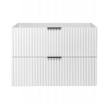 Flow Wall-Mounted 2 Drawer Bathroom Vanity Cabinet with Worktop 80cm - White / Gold Craft Oak