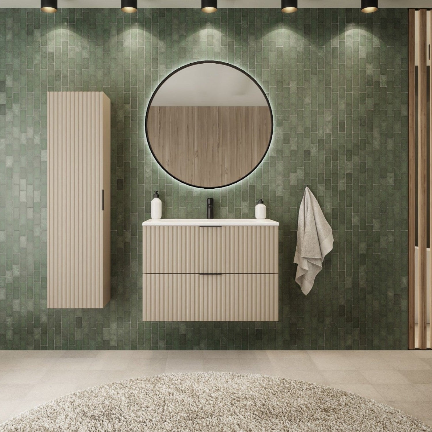 Flow Wall-Mounted 2 Drawer Bathroom Vanity Cabinet with Basin 80cm - Cashmere