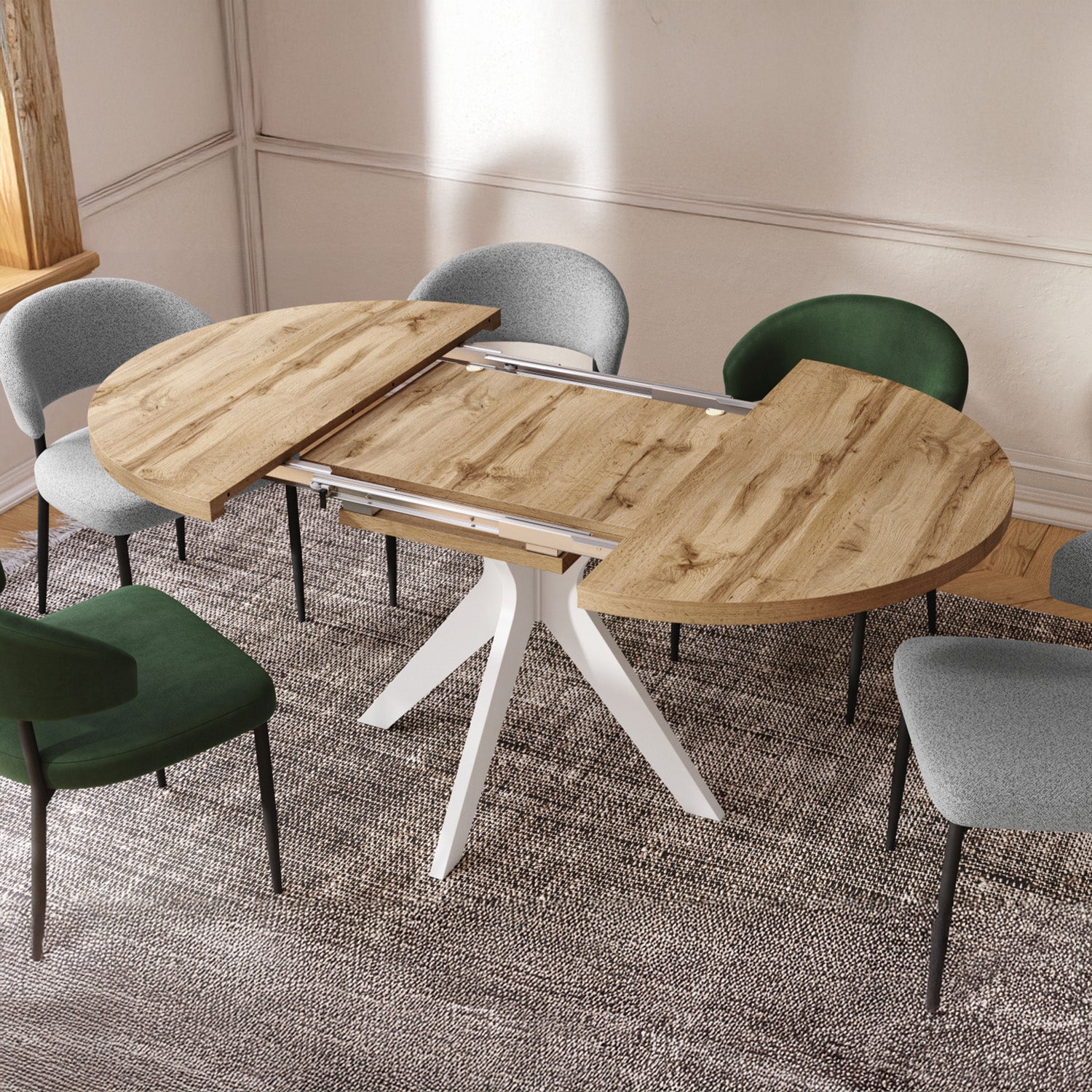 Renzo Extending Modern Dining Table – Wotan Oak / White Matt