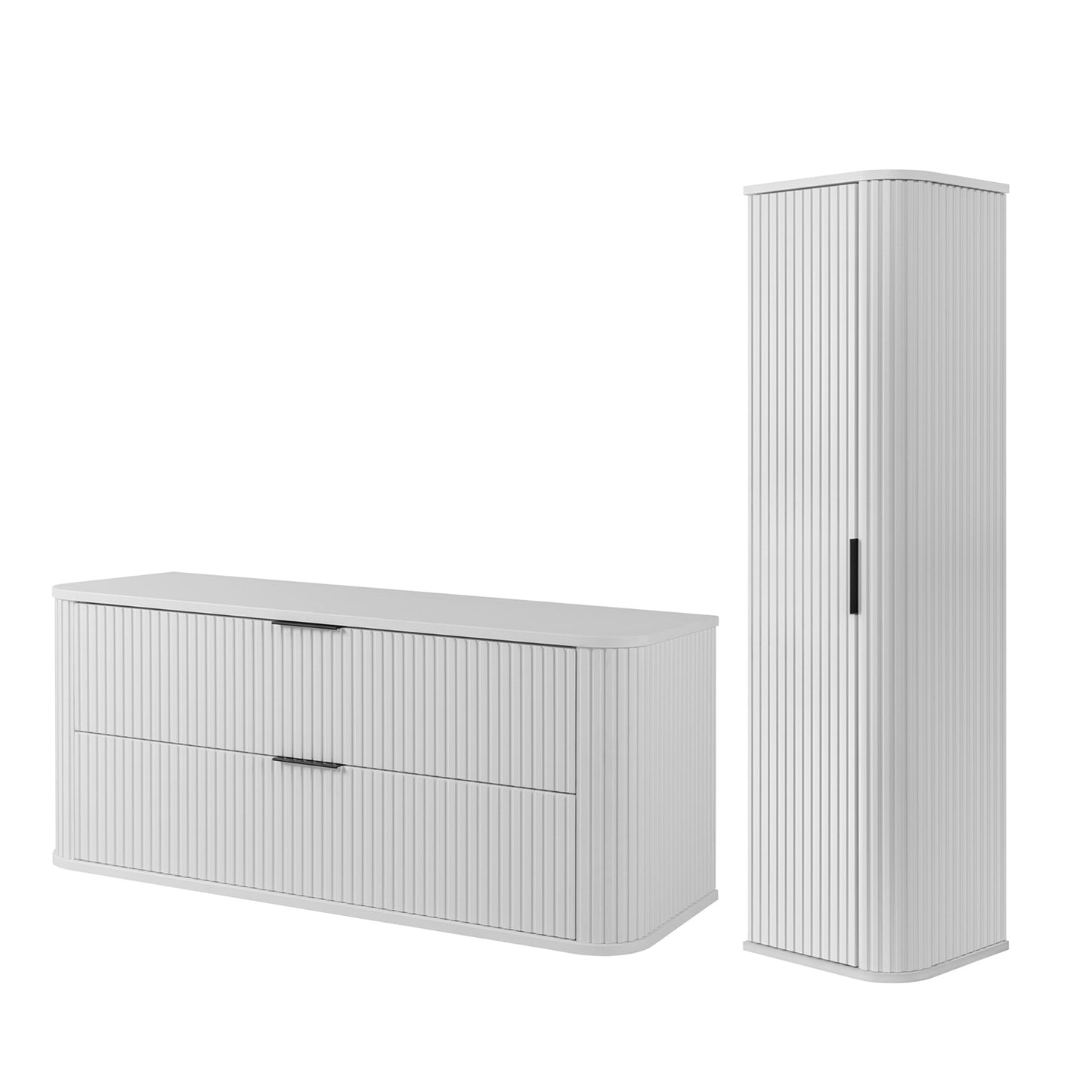Elegance Glamour Style 2 Bathroom Wall Cabinets Set 35cm & 120cm - White